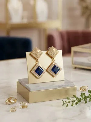 Gold Plated Crystal Earrings for Women 2 Pcs