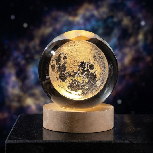 3D Galaxy Crystal Ball Lamp with Wooden LED Base – Decorative Night Light (Only Moon Shape) Siddique Store