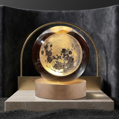 3D Galaxy Crystal Ball Lamp with Wooden LED Base – Decorative Night Light (Only Moon Shape) Siddique Store