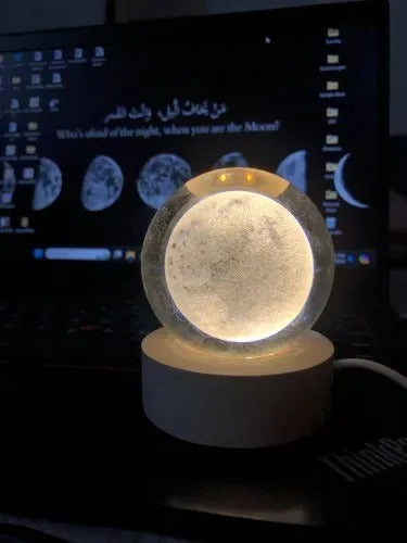 3D Galaxy Crystal Ball Lamp with Wooden LED Base – Decorative Night Light (Only Moon Shape) Siddique Store