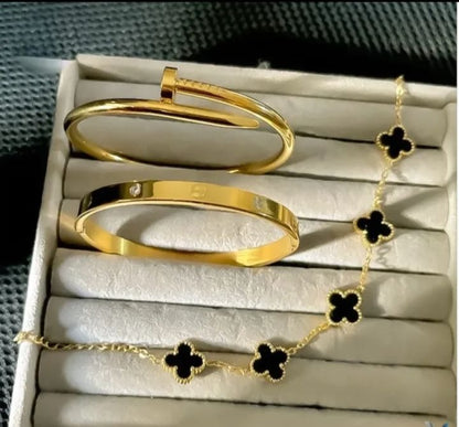Stainless Steel 3 Piece Bracelet And Bangle Combo - Durable Elegant Accessory Set For Stylish Layering And Daily Wear Siddique Store
