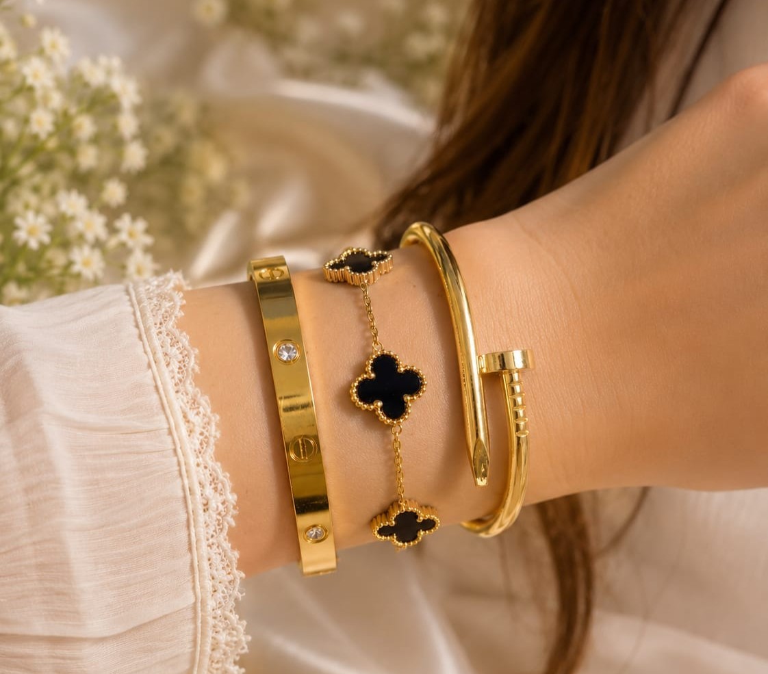 Stainless Steel 3 Piece Bracelet And Bangle Combo - Durable Elegant Accessory Set For Stylish Layering And Daily Wear Siddique Store