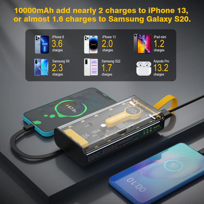 🔋 10000mAh Fast Charging Power Bank | 22.5W Portable Charger with Built-in Cables ⚡