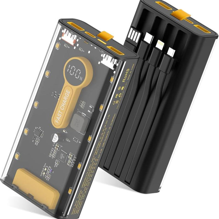 🔋 10000mAh Fast Charging Power Bank | 22.5W Portable Charger with Built-in Cables ⚡