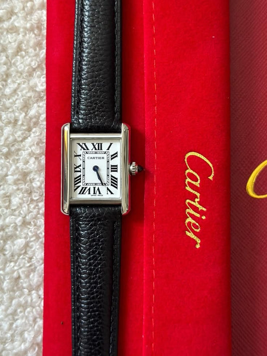 Cartier Tank Roman Numerals Watch - Leather Straps Black White Dial Siddique Store