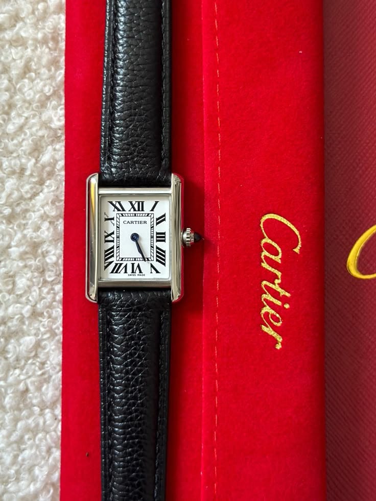 Cartier Tank Roman Numerals Watch - Leather Straps Black White Dial Siddique Store
