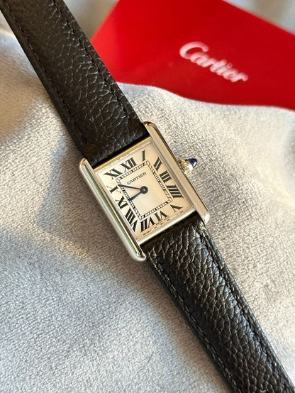 Cartier Tank Roman Numerals Watch - Leather Straps Black White Dial Siddique Store