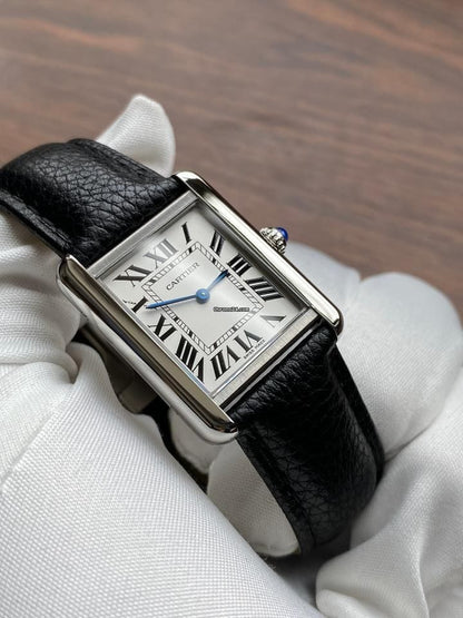 Cartier Tank Roman Numerals Watch - Leather Straps Black White Dial Siddique Store