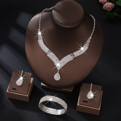 Sparkling V-Neck Necklace & Teardrop Earrings Set