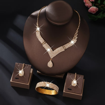 Sparkling V-Neck Necklace & Teardrop Earrings Set