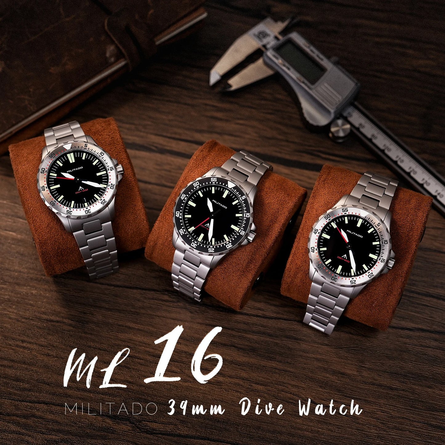 Militado Watch 39mm Dive Watches Sapphire Crystal 200M Water Resistant Swiss Luminous Ceramic Bezel Quartz Wristwatch for Men
