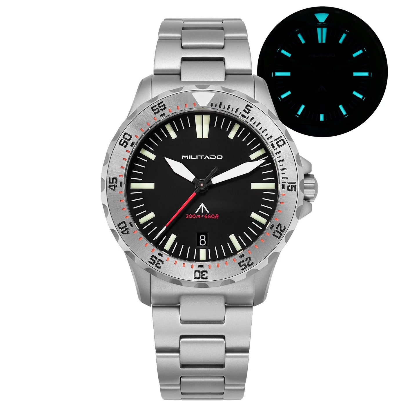 Militado Watch 39mm Dive Watches Sapphire Crystal 200M Water Resistant Swiss Luminous Ceramic Bezel Quartz Wristwatch for Men
