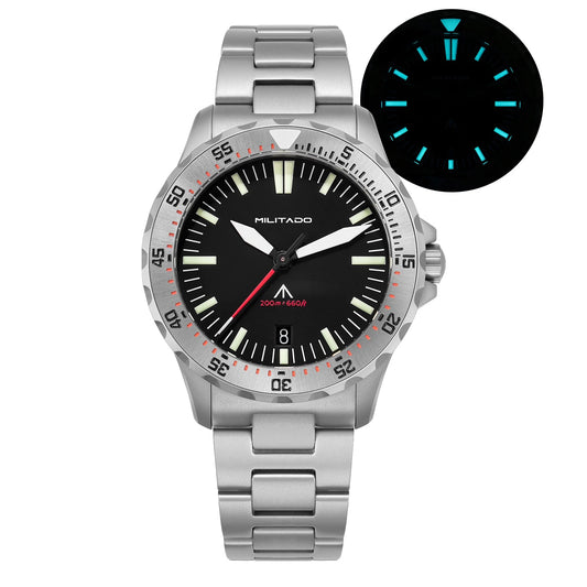 Militado Watch 39mm Dive Watches Sapphire Crystal 200M Water Resistant Swiss Luminous Ceramic Bezel Quartz Wristwatch for Men