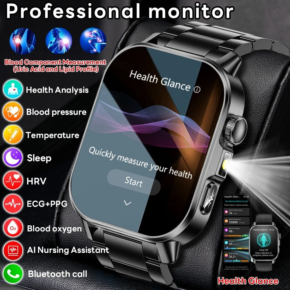 2026 New Model Uric Acid & Lipid Health Analysis Smart Watch Men ECG+PPG Bluetooth Call 2.01-inch Flashlight Smartwatch Women Siddique Store