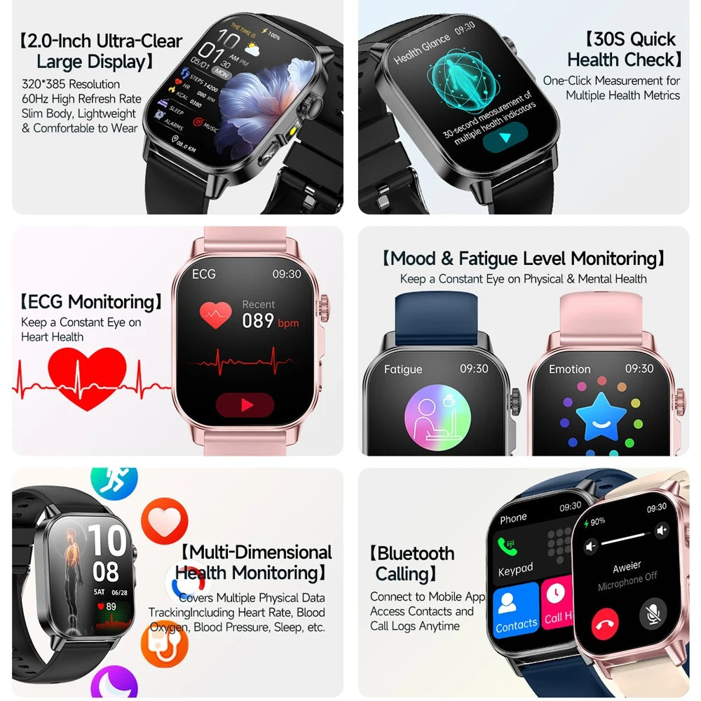 2026 New Model Uric Acid & Lipid Health Analysis Smart Watch Men ECG+PPG Bluetooth Call 2.01-inch Flashlight Smartwatch Women Siddique Store