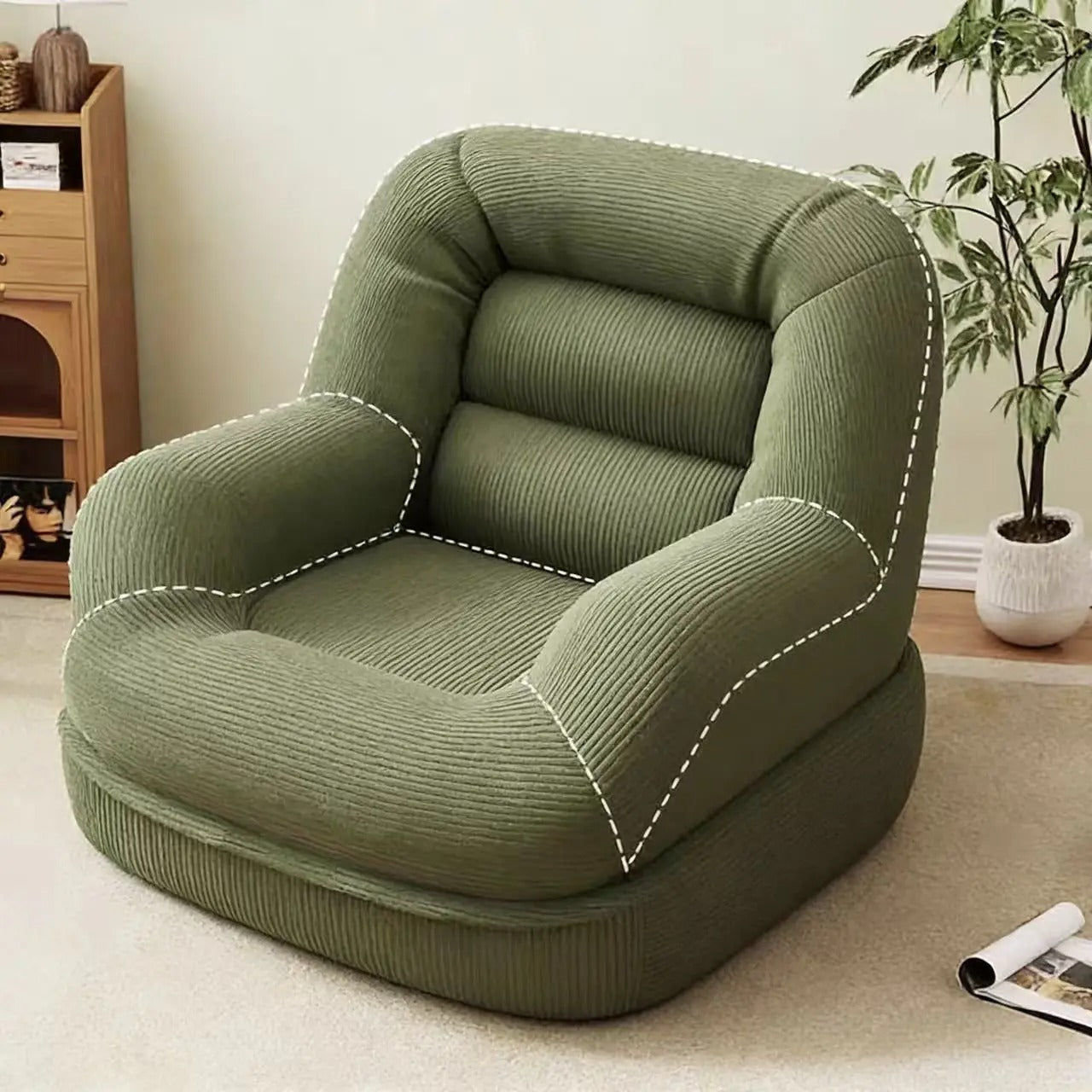 Lazy sofa, sleepable & reclinable, single seat for girls, cozy nest for bedroom & balcony, tatami lounge chair for leisure.