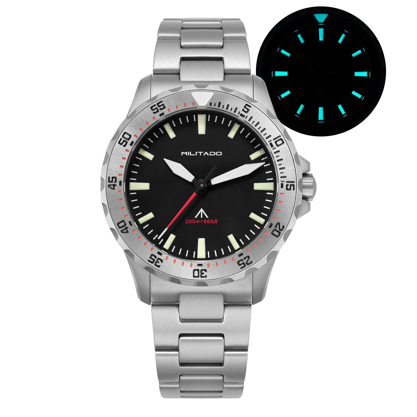 Militado Watch 39mm Dive Watches Sapphire Crystal 200M Water Resistant Swiss Luminous Ceramic Bezel Quartz Wristwatch for Men