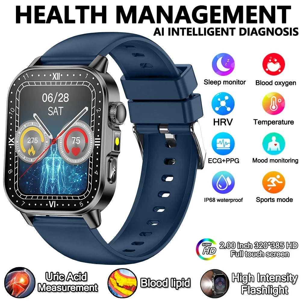 2026 New Model Uric Acid & Lipid Health Analysis Smart Watch Men ECG+PPG Bluetooth Call 2.01-inch Flashlight Smartwatch Women Siddique Store